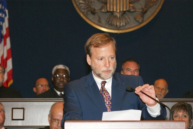 District Court Judge Scott Crichton speaks to audience at Investiture Ceremony for Erny "Beth" Foote's Investiture Ceremony in Federal Courthouse 9-10-10