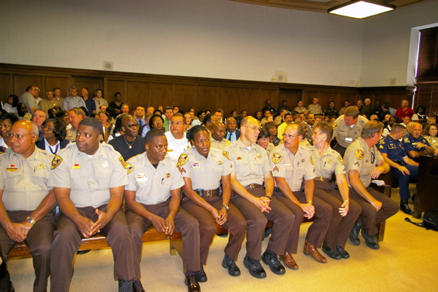 Caddo Parish Deputies join others in Courtroom G watching Sheriff Steve Prator being sworn-in for a&nbsp;third&nbsp;four-year term.