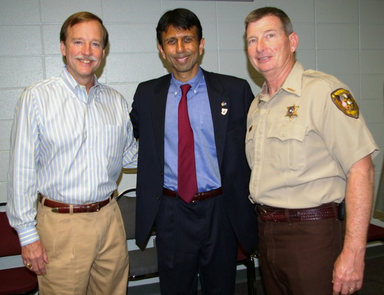 Judge Scott Crichton with Louisiana Governor Bobby Jindal and Caddo Sheriff Steve Prator. The Governor announced he was allocating $15 million to be included in his capital outlay bill, to the new North Louisiana Regional Crime Lab.