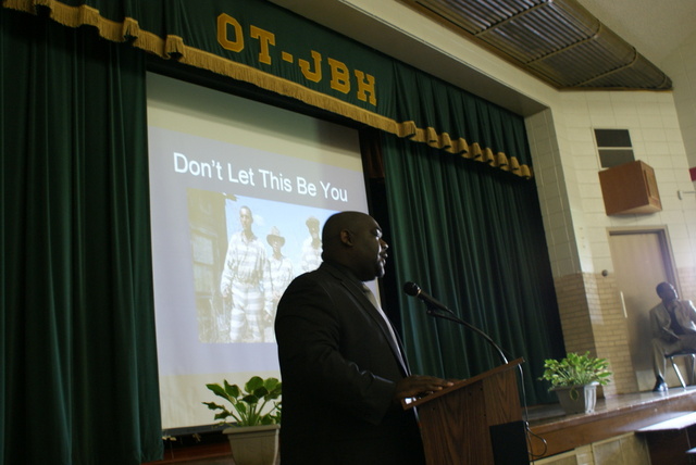 Local Shreveport attorney, Carlos Prudhomme, tells of sentences that some clients have received during "Don't Let This Be You," program at Oat Terrace, May 15, 2009.