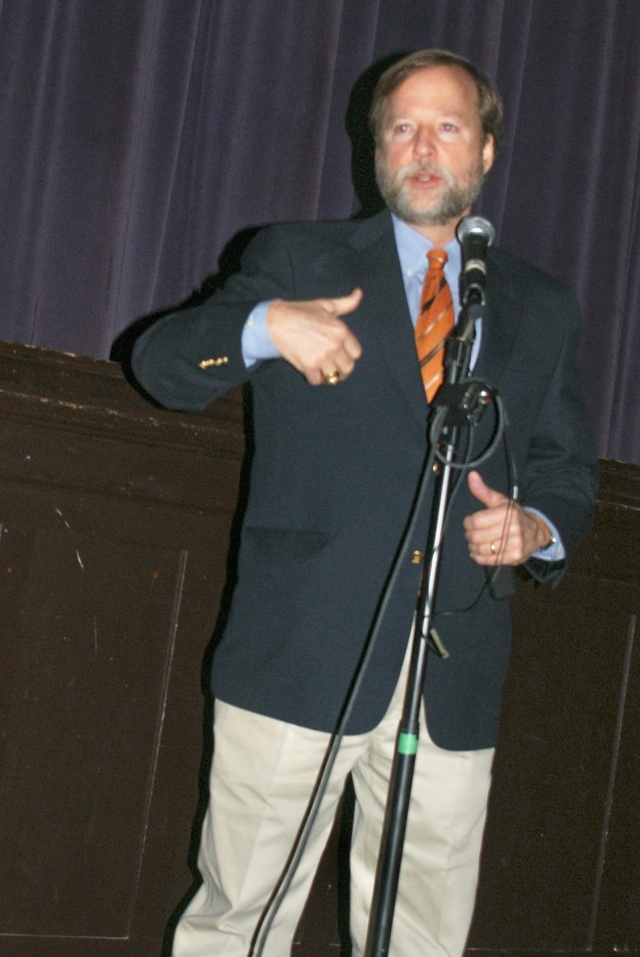 Caddo District Court Judge Scott Crichton narrates the PowerPoint presentation of his "Don't Let This Be You" program at C.E. Byrd High School Dec. 4th, 2009