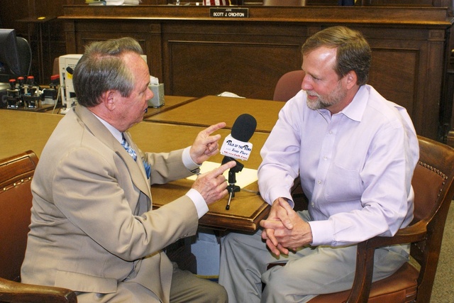 Talk of the Towns Tom Pace in Courtroom B for interview with Judge Crichton (sans robe) 4-14-2010 (Photo by Leigh Anne Robicheaux)