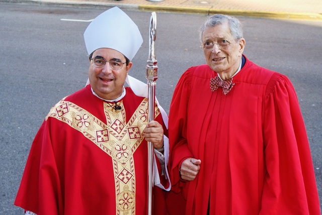 Judge Tom Stagg with Bishop Michael G. Duca