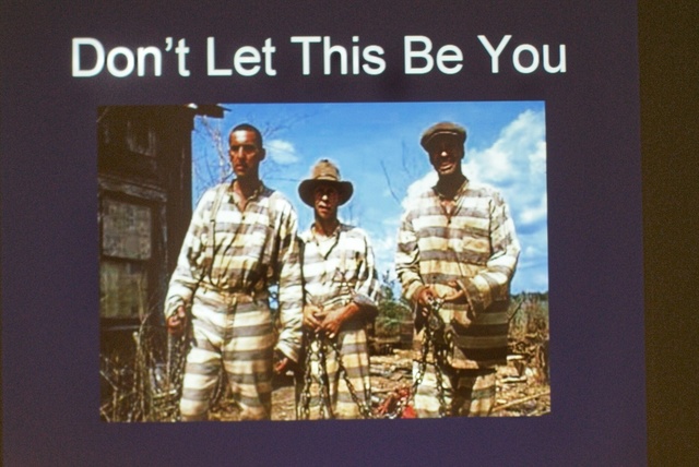 Judge Scott Crichton Begins "Don't Let This Be You" presentation at C.E. Byrd High School with this Opening Slide.