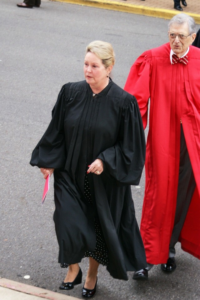 La. Supreme Court Chief Justice "Kitty" Kimball and U.S. District Court Judge Tom Stagg led the procession of judges into Holy Trinity Church for the annual observance of Red Mass on May 1, 2009.