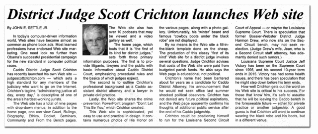 Inquisitor article about the launch of Judge Scott Crichton's web site.