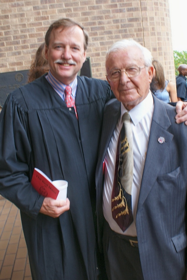 Judge Scott Crichton poses with the iconic Angelo Ropollo following the Red Mass Observance at Holy Trinity Catholic Church, Friday, May 1st, 2009.