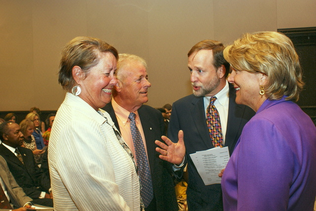 Judge Crichton with Louisiana Supreme Court Chief Justice Kathleen "Kitty" Kimball and husband Clyde&nbsp;at Beth Foote investiture ceremony Sept.10, 2010