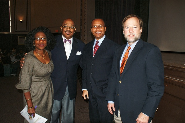 Prior to "Don't Let This Be You" at C.E. Byrd: Zelda Tucker, Pres. S'port Bar Assoc; Caddo & Desoto A.D.A. Ron Stamps; Caddo School Sup't Dr. Gerald Dawkins & Judge Crichton pose for a Photo 12-4-09